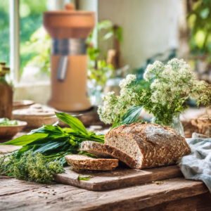 bake with wild herbs, homemade whole grain bread, salzburger grain mill, seasonal baking, fresh milling, herbal bread, natural kitchen, wholemeal recipe, spelt flour, emmer grain, rye mill, buy grain mill